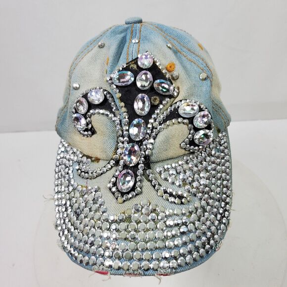 Vintage FLEURDELIS Distressed Bling Hat Cap w/ Rhinestones Beads Sequins One Sz - Picture 1 of 6